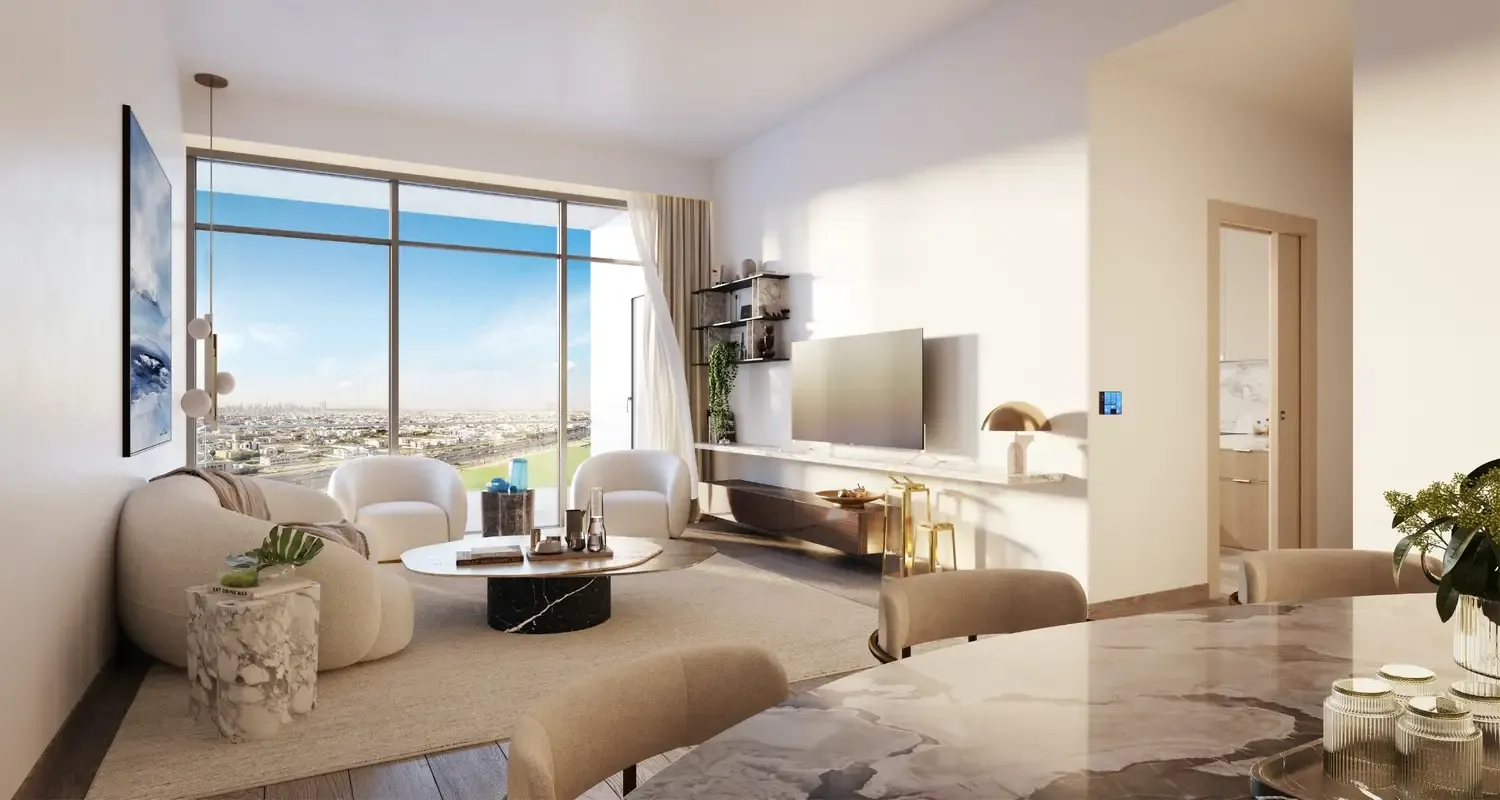Séjour vitré du sol au plafond dans un appartement de Tria, image du promoteur
